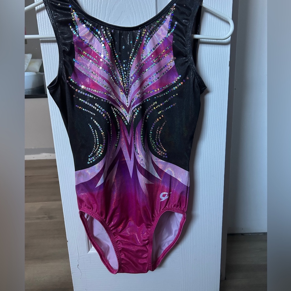 Pink and black sequin GK gymnastics leotard size AM adult medium